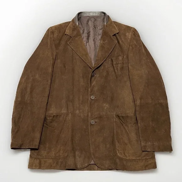 Moreschi Mens Brown Suede Single Breasted Notched Blazer Jacket Coat Spain 52