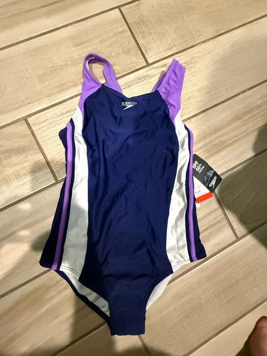 Speedo Girls Navy, Purple & White Sport One-Piece Swimsuit size 16 NWT