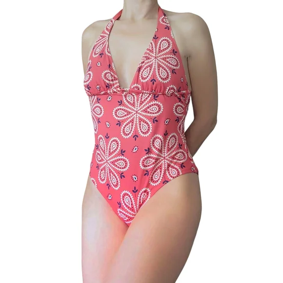 Madewell Women Red Floral Paisly One Piece Swimsuit Swim Sz.8