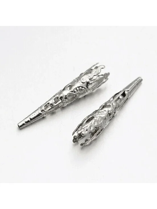 Lacy Filigree Silver Platinum Plated Long Tapered Gothic Victorian Bead Caps 10