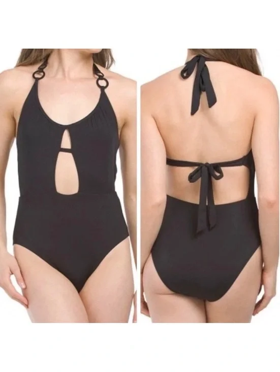 TRINA TURK O ring straps Monaco Scoop Neck Cutout Halter One Piece Swimsuit NWT