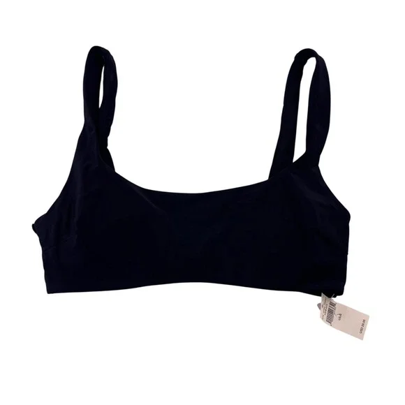 Aerie Scoop Neck Bikini Top Solid Black Wide Strap Swim 1378-073 US S