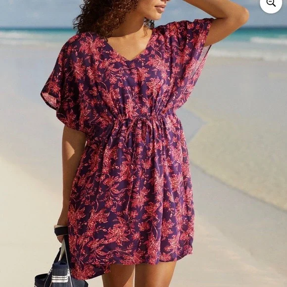 Lands End Womens‎ Plus Swim Cover Up XL XXL Purple Resort Vacation Pool Beach
