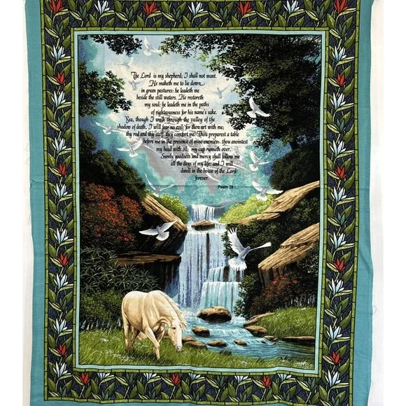 The Lord is my Shepherd Psalm 23 Religious Cotton Quilting Fabric Panel 46 X 34