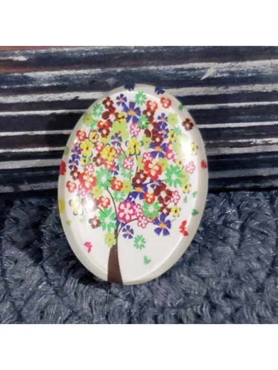 Handmade Tree of Life 40x30mm Oval Tempered Glass Cabochon 6939-K