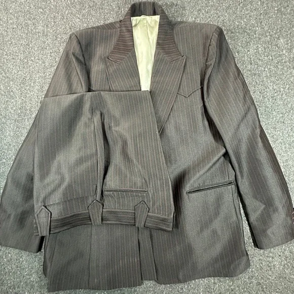 Lasso Western Suit Men 48L Brown Pinstripe Cowboy Yoke 2-Piece Set Vintage Style