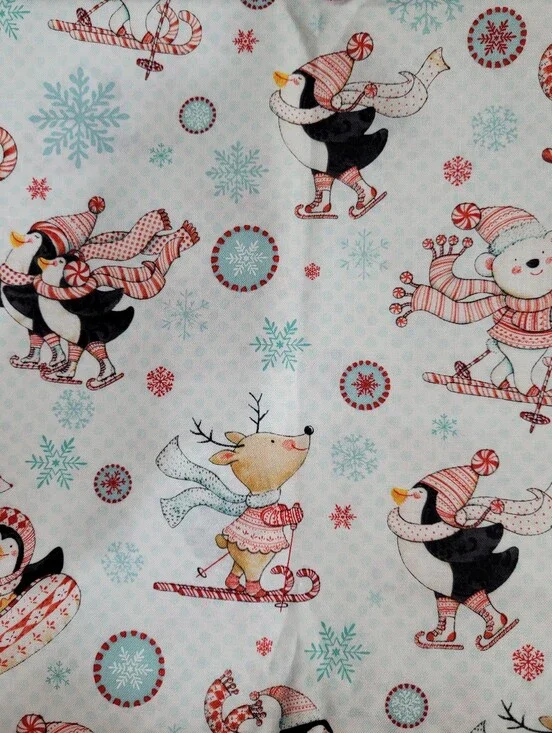 Peppermint Penguins Lucie Crovatto Studioe Fabrics Cotton Sewing Fabric (1013)