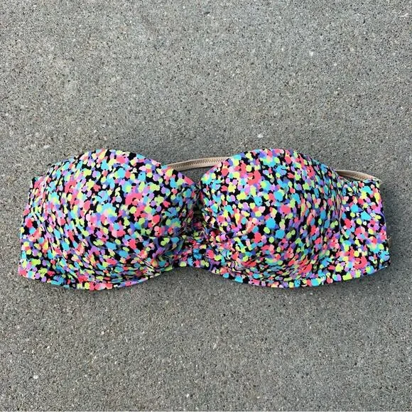 Victoria’s Secret 36C Gold Strappy Back Neon Color Dot Underwire Bandeau Bikini