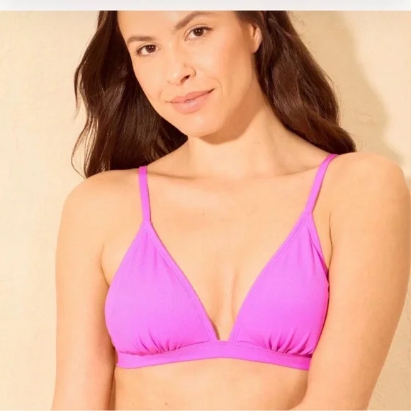 BUNDLE $3/$15  Shade & Shore Ribbed Triangle Bikini Top in Bright Pink