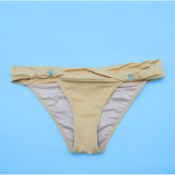 Victorias Secret Medium Beige Ruffle Top Brazilian Bikini Bottom Beach Swimwear‎