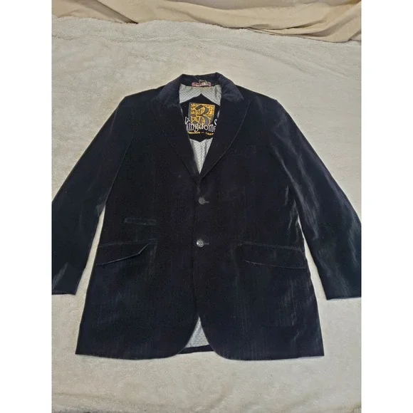 3 Kingdoms United 1837 Black Pinstripe Velvet Blazer Suit Jacket Medium Party