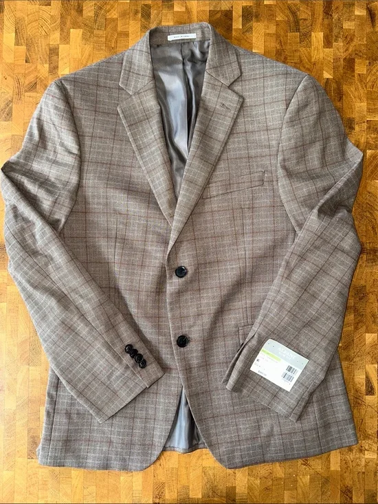Alfani Men's Taupe Plaid Sport Coat Blazer