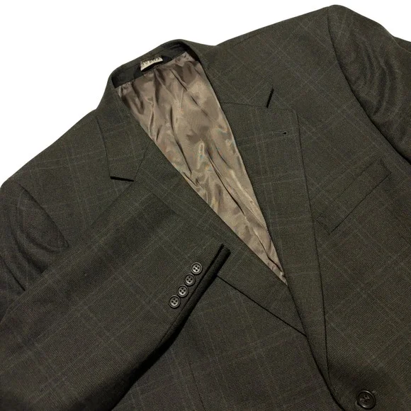 Jos A Bank Signature Collection Mens 48R Dark Gray Plaid 100% Wool Blazer Coat