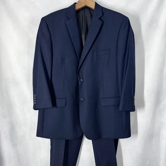 Lauren Ralph Lauren Wool Long Sleeve Striped Navy Blue Suit Mens Size 48R