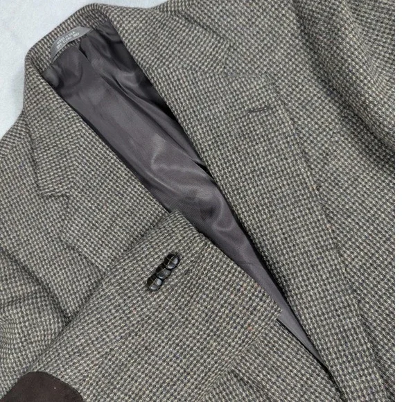 Taos Country Western Collection Mens Wool Blazer Brown Plaid Suede Elbow Patches
