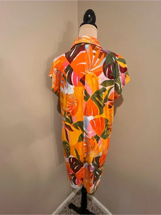 C&C California Orange Tropical Leaf Print Swim Cover-Up