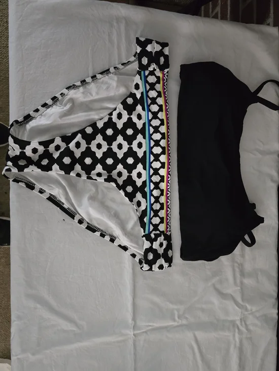 Trina Turk Black & White Geometric Two-Piece Swimsuit with Color Trim