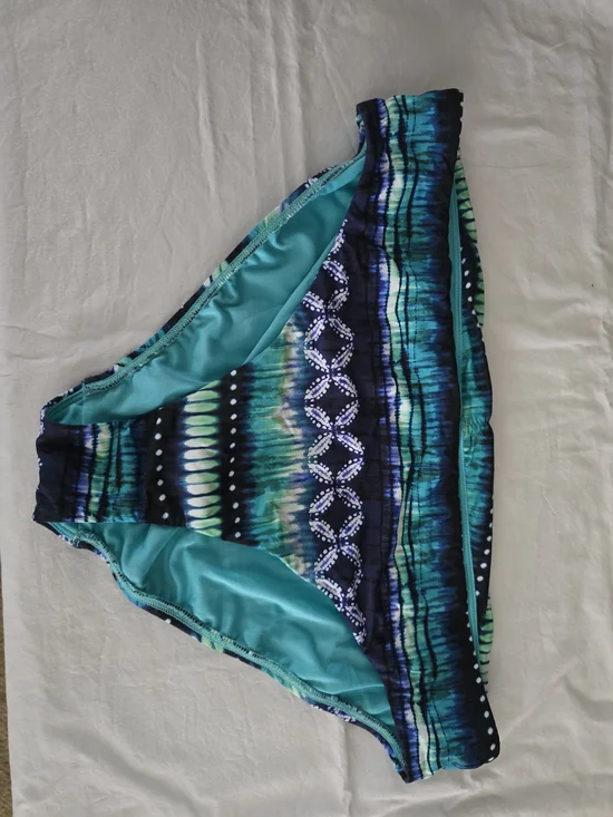 Women's Teal & Navy Patterned Bikini Bottom