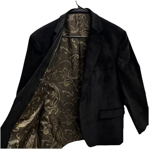 Lauren Ralph Lauren Sport Coat 44L Stone Black Corduroy Blazer Paisley Lining