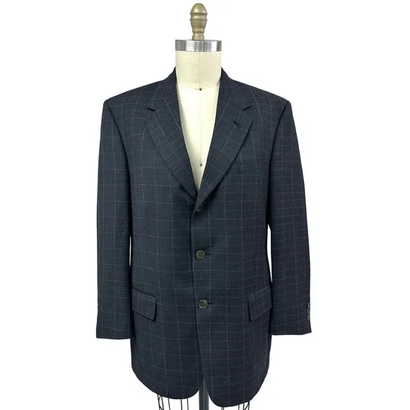 VTG Pringle of Scotland Mens Sport Coat Charcoal Windowpane Sport Jacket 38R