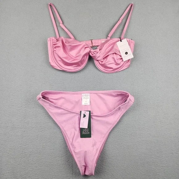 Shade & Shore Wild Fable Bikini Swimsuit Womens M Pink Underwire Cheeky Set