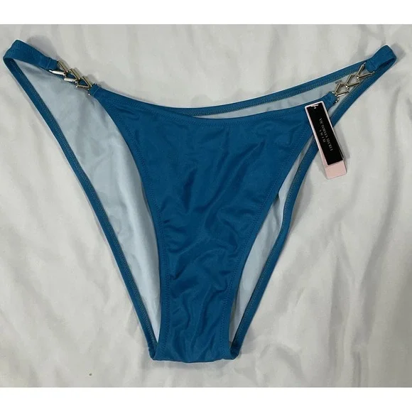 Victoria's Secret NWT Turquoise Bikini Bottom With Gold Triangle Sides XXL435