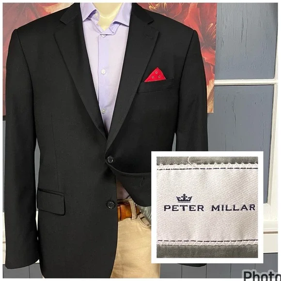 Peter Millar (Actual Size 44R) Wool Mens Blazer Jacket Sport Coat Black