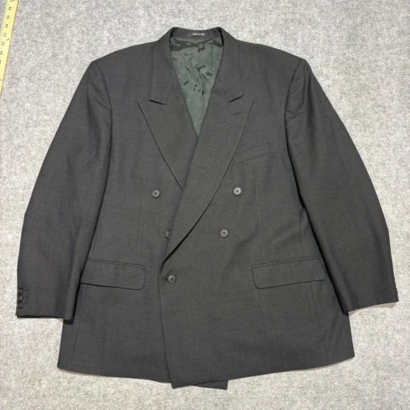 Yves Saint Laurent Mens Double Breasted Blazer Grey Micro Check Made in USA YSL