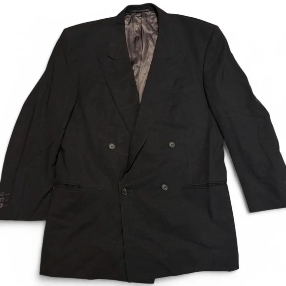 VTG Zegna 42R Taglio Esclusivo Black Check Blazer Double Breasted Italy Y2K