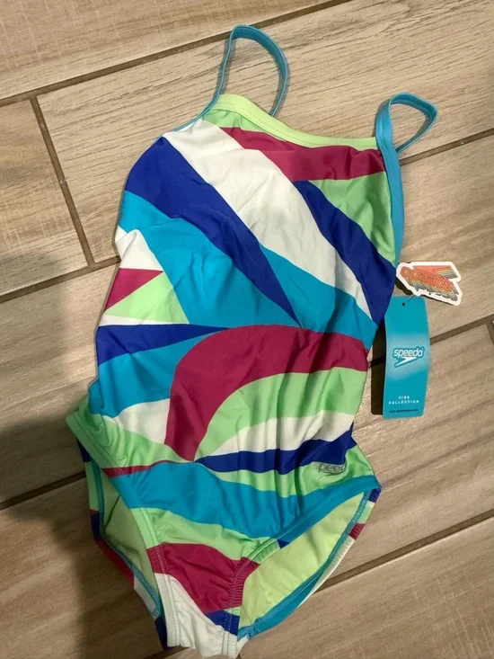 Speedo Girls Multicolor Abstract Print Swimsuit size 10 NWT