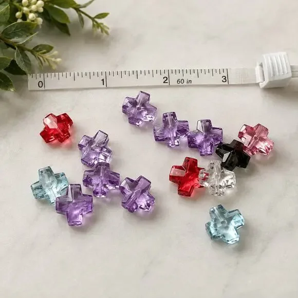 Lot of 14 Crystal Glass Cross Beads 14mm Multicolor Pendant Charm Jewelry Making