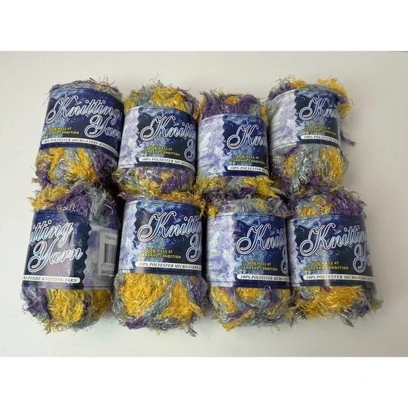Knitting Yarn 100% Polyester Micro-fiber Yellow‎ Purple Blue Eyelash Yarn Lot 8