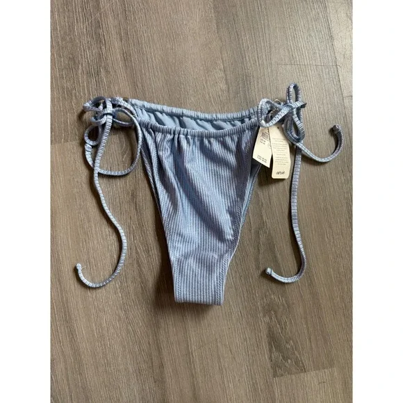 Aerie Real Good Cheekiest Ribbed Side Tie Bikini Bottom Blue M