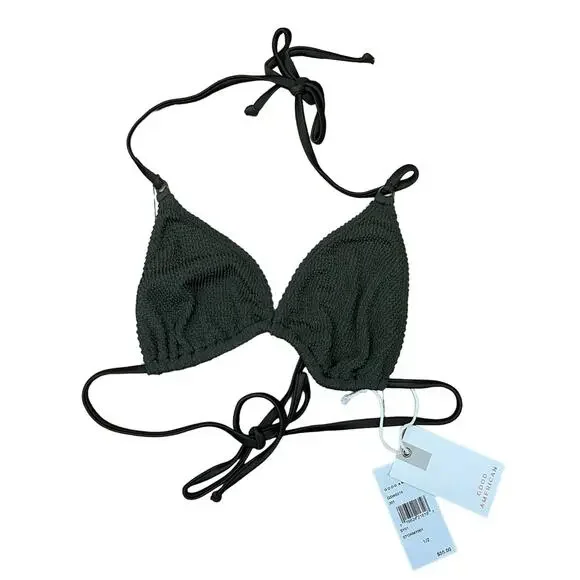 Good American Always Fits Tiny Ties Bikini Top Stormy Green Size‎ 1/2