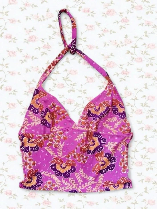 American Eagle Outfitters Purple Floral Halter Swim Top