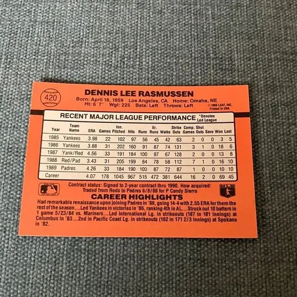 1990 Donruss San Diego Padres Baseball Card Trading Card