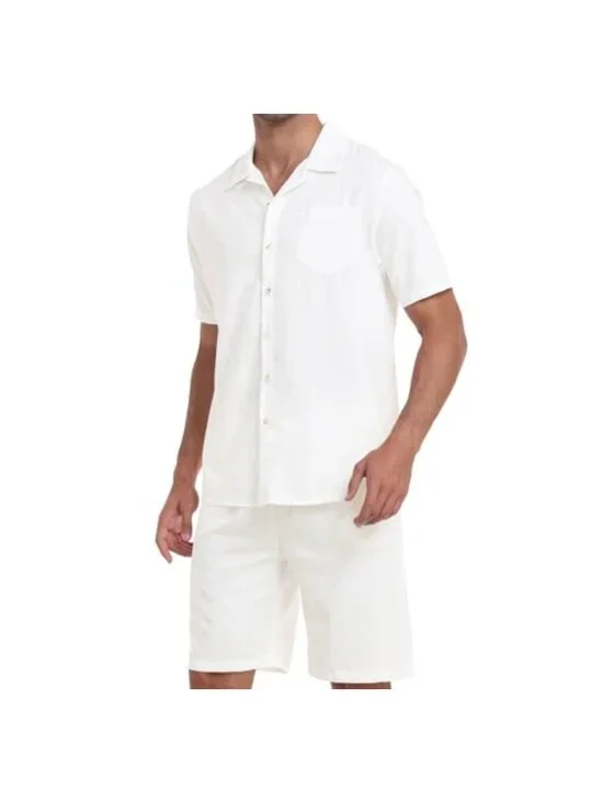 Men's 2-Piece Linen Set Short Sleeve Button Down Shirt & Pants Beach Vacation