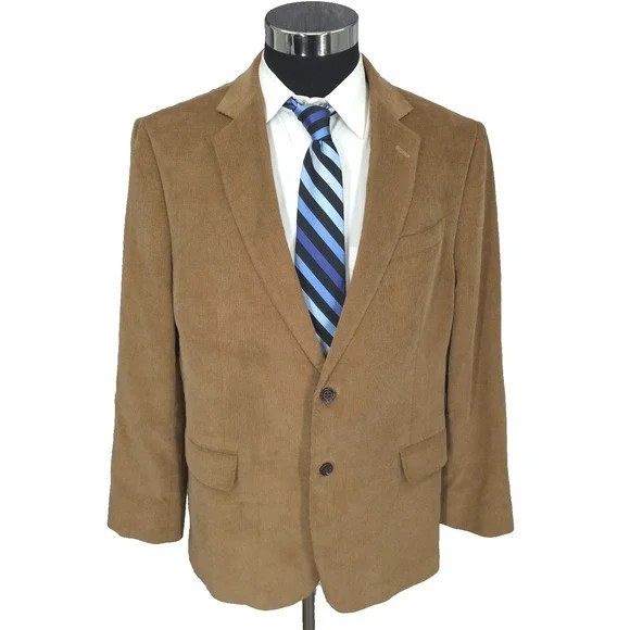 Stafford Corduroy Blazer Jacket Mens 44R Brown Sports‎ Coat 2 Buttons Vented