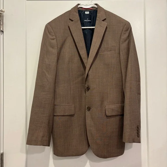 TALLIA Mens Brown Micro Check Wool Blend Two Button Suit Jacket Blazer 36R