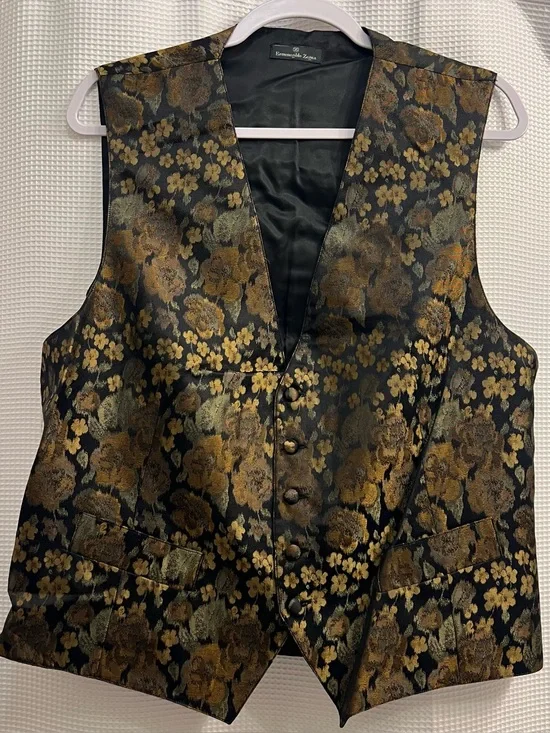 Ermenegildo Zegna vintage 80s/90s men’s 100% silk Black and Gold Floral Vest