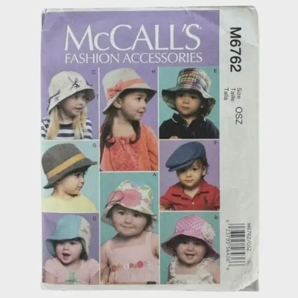 McCall's M6762 Fashion Accessories Infant Toddler Hats Pattern UNCUT