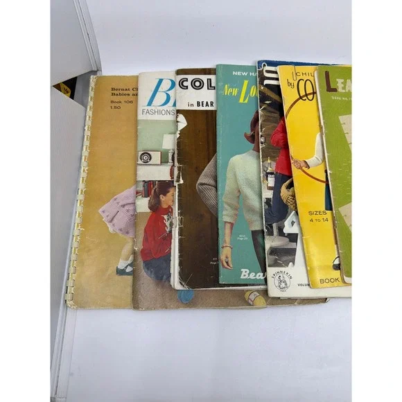 Vintage 60s 70s Knitting Pattern Book Lot Bear Brand Bernat  5lb Bulk‎