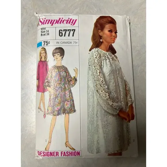 Vintage 1966 Simplicity Pattern #6777 Misses One Piece Dress‎ and Slip Size 14