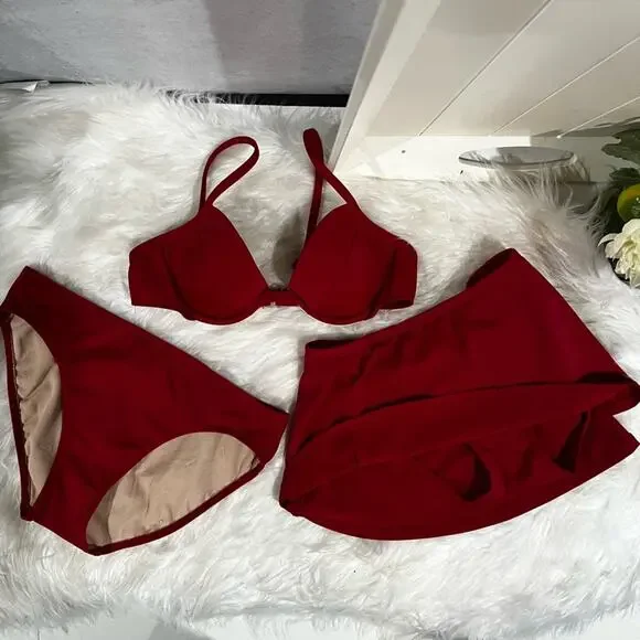 NEW Spiegel Vintage 3 pc Push Up Bikini Top Moderate Scoop Bottoms Swimskirt 2/4