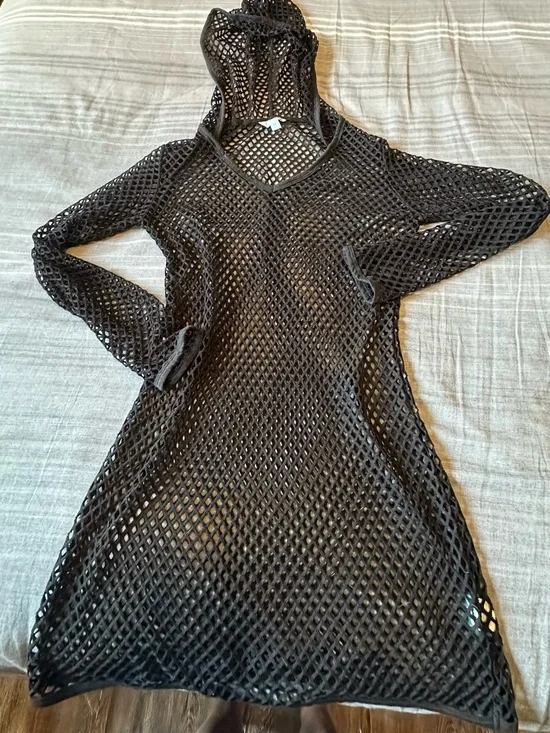 Balance Collection Black Hooded Mesh Cover-Up