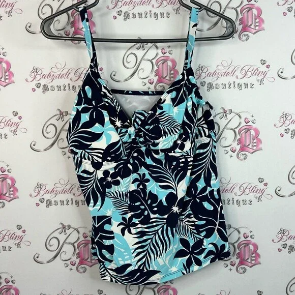 Beach House Tankini top beach pool swim  Tropical Blue and Black One Piece