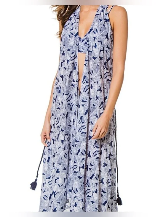 Helen Jon Isla Sol Beach Wrap Kimono Dress Swim Floral Crochet Resort Wear M/L
