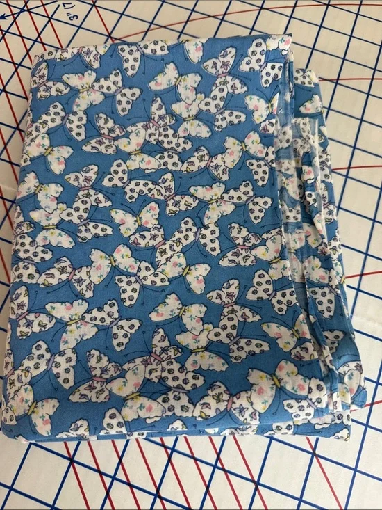 Vintage Blue Butterfly Ditsy Floral Fabric Lightweight 1 3/4 Yards x 44