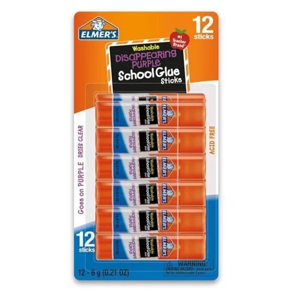 Disappearing‎ Purple School Glue Sticks - Washable, 6g, Standard Stick,12 Count