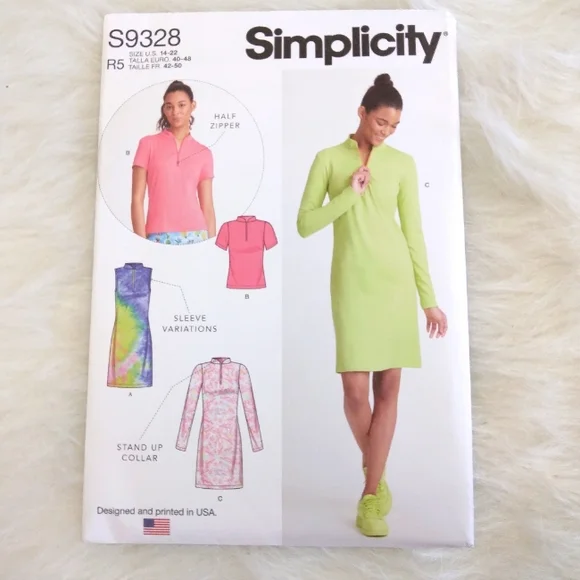 Simplicity S9328 Misses' knit dress & top w/ half-zip, stand-up collar s…